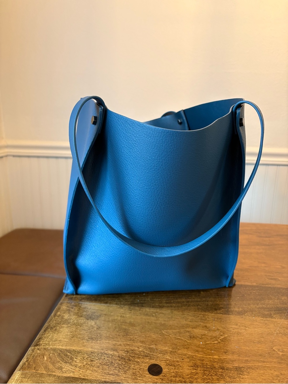 Neiman Marcus Contemporary Blue Vegan Leather Shoulder Bag